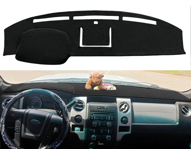 Yiz Dash Cover Mat Custom Fit for Ford F150 Raptor 2009 2010 2011 2012 2013 2014 with Light Sensor Dashboard Cap Pad Carpet Protector(09-14 Black) J21 - Image 1